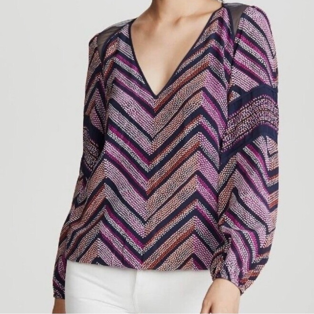 Ramy Brook Cal Geo Silk-blend Long Sleeve Blouse. Size XX-Small
